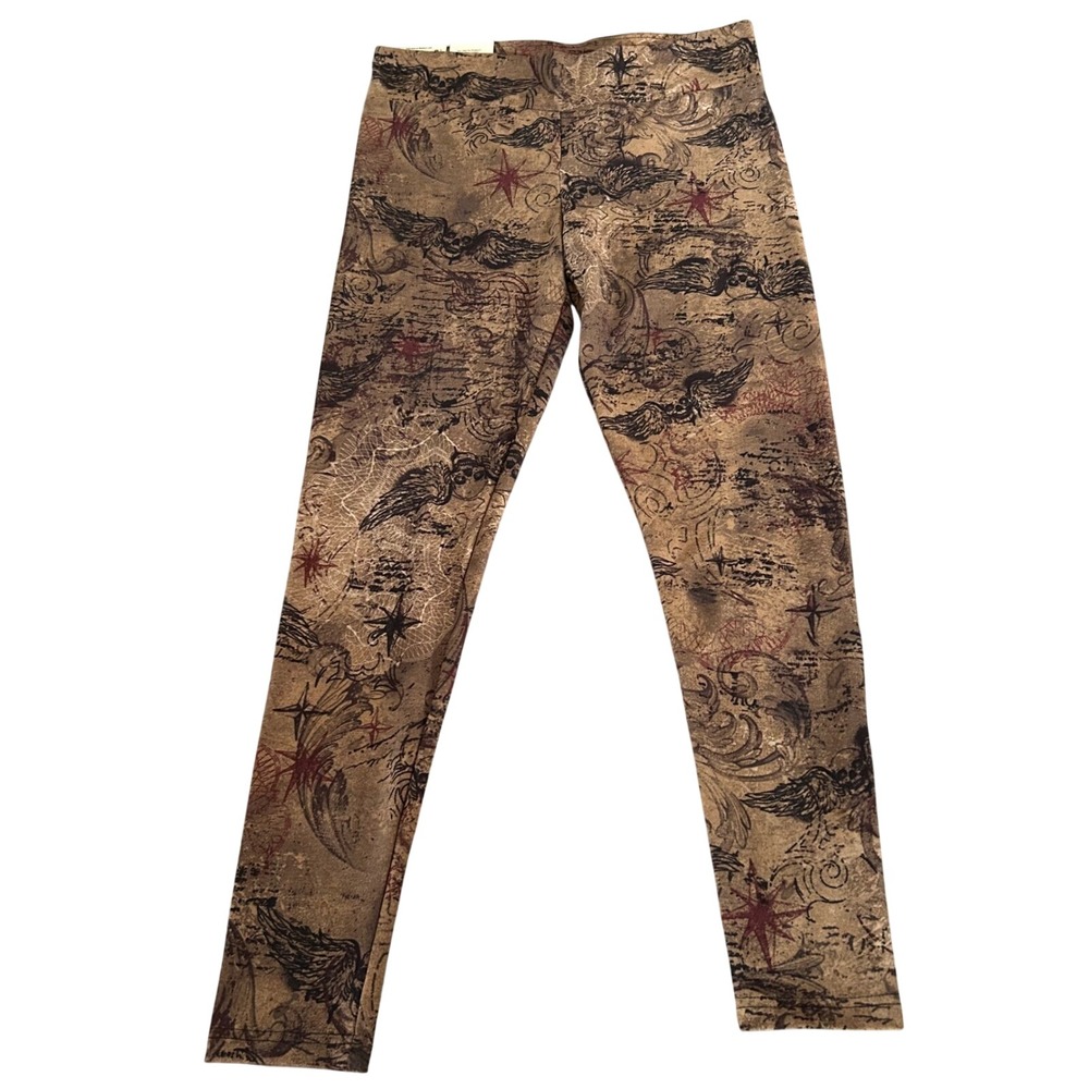 No Boundaries High Rise Ankle Legging Womens Size Large/XL Brown Skulls Soft